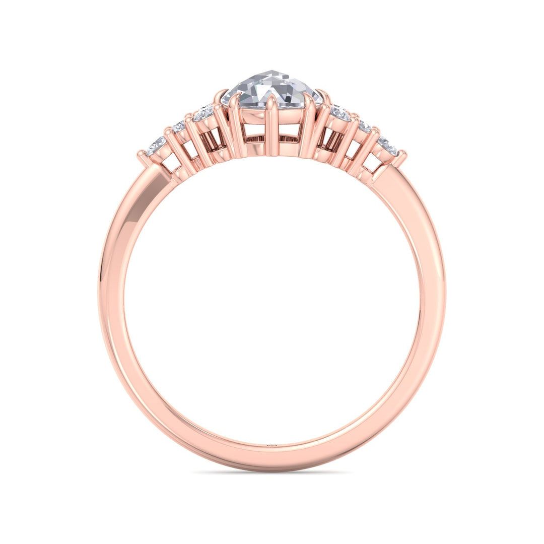 Rose Cut Round Shape Engagement Ring with Round Sidestones