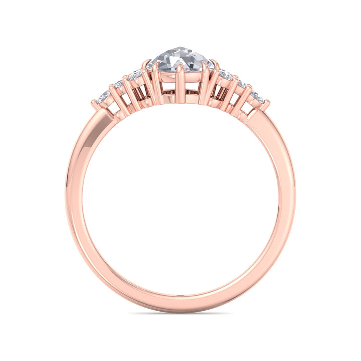 Rose Cut Round Shape Engagement Ring with Round Sidestones