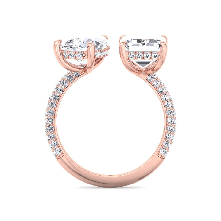 Toi Et Moi Pear &amp; Emerald Shape Hidden Halo Engagement Ring with Side Stones