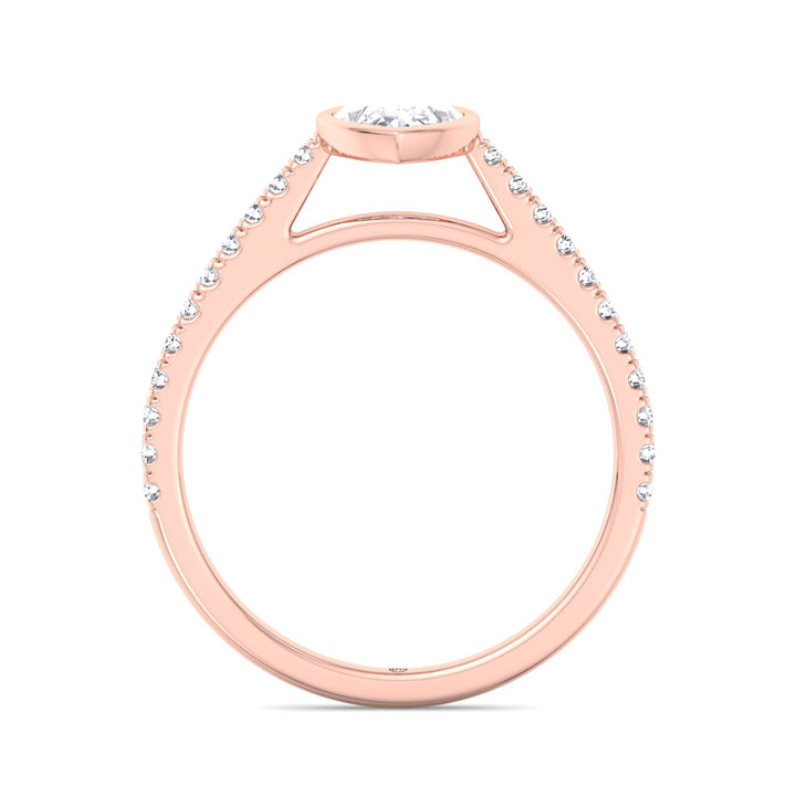 Bezel Set Marquise Shape Engagement Ring With Cathedral Style Pave Band