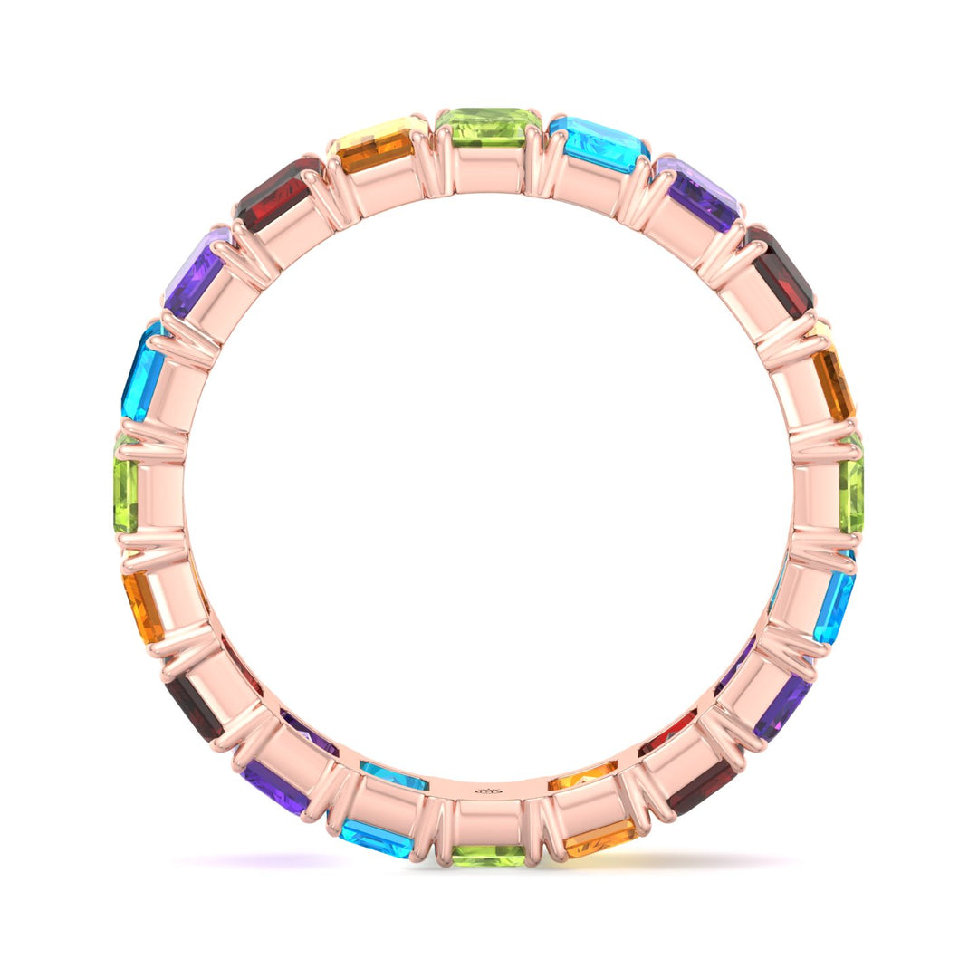 Multi Color Emerald Shape Eternity Band