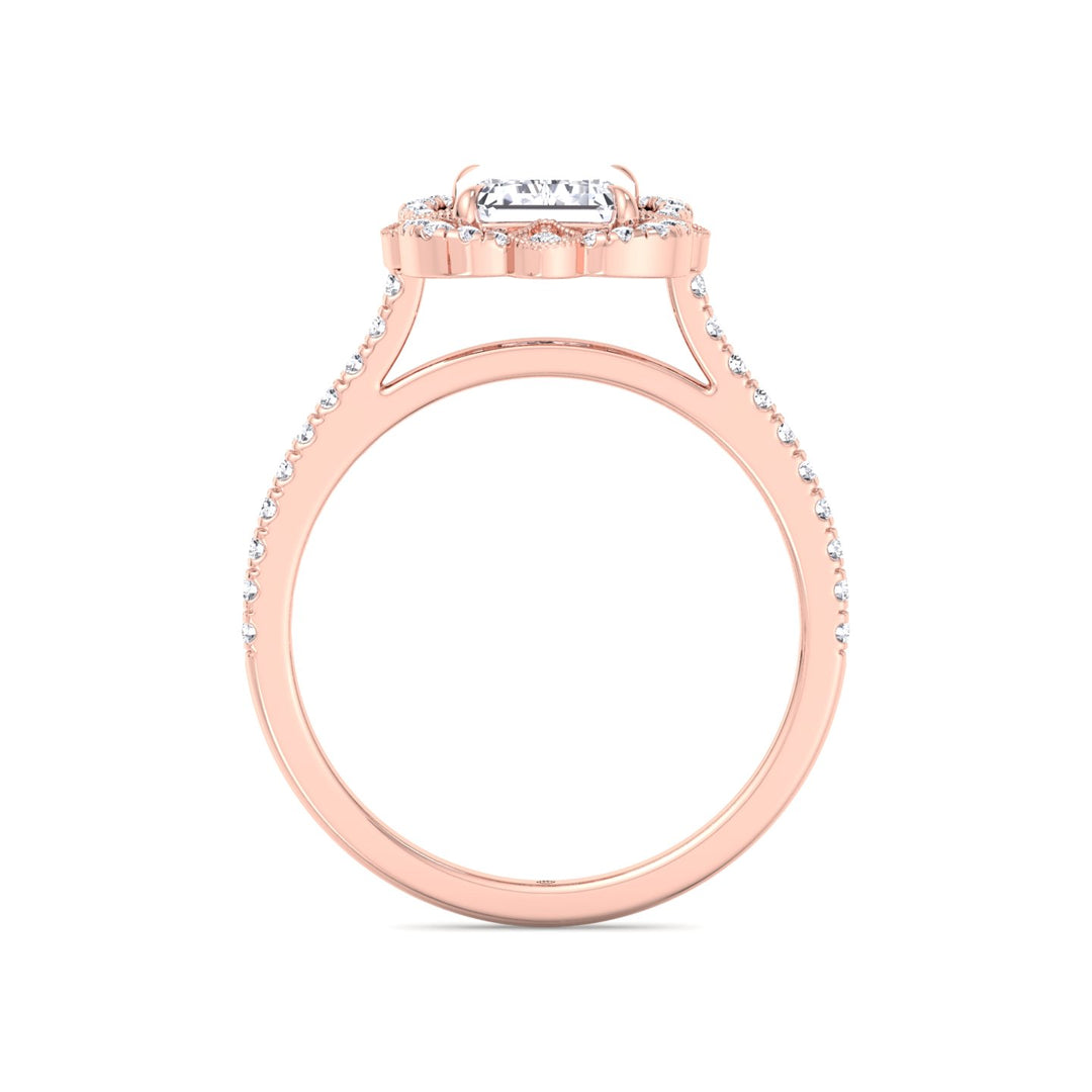 Vintage Style Emerald Cut Engagement Ring with Round Cut Sidestones