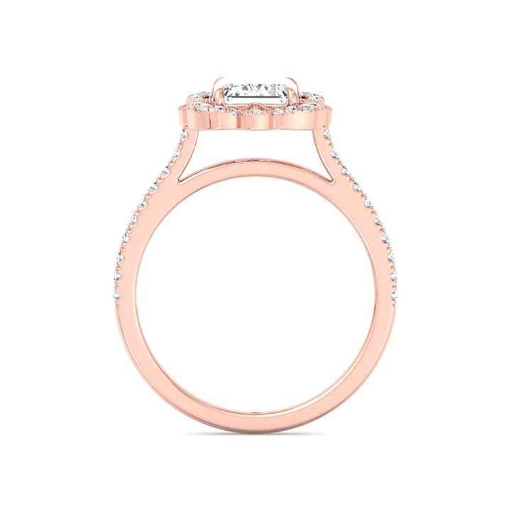Vintage Style Emerald Cut Engagement Ring with Round Cut Sidestones
