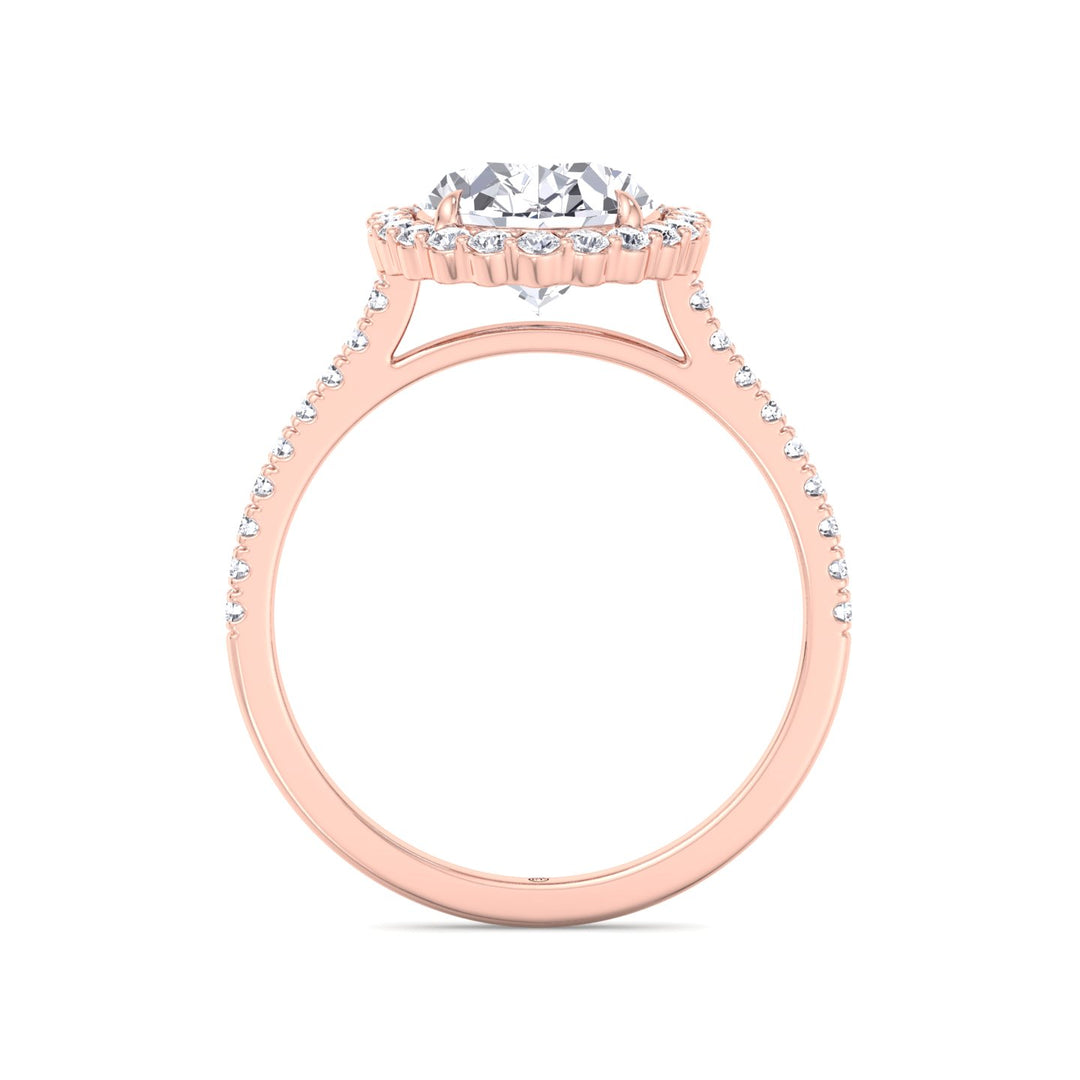 Oval Shape Scalloped Halo Engagement Ring With Pave Band
