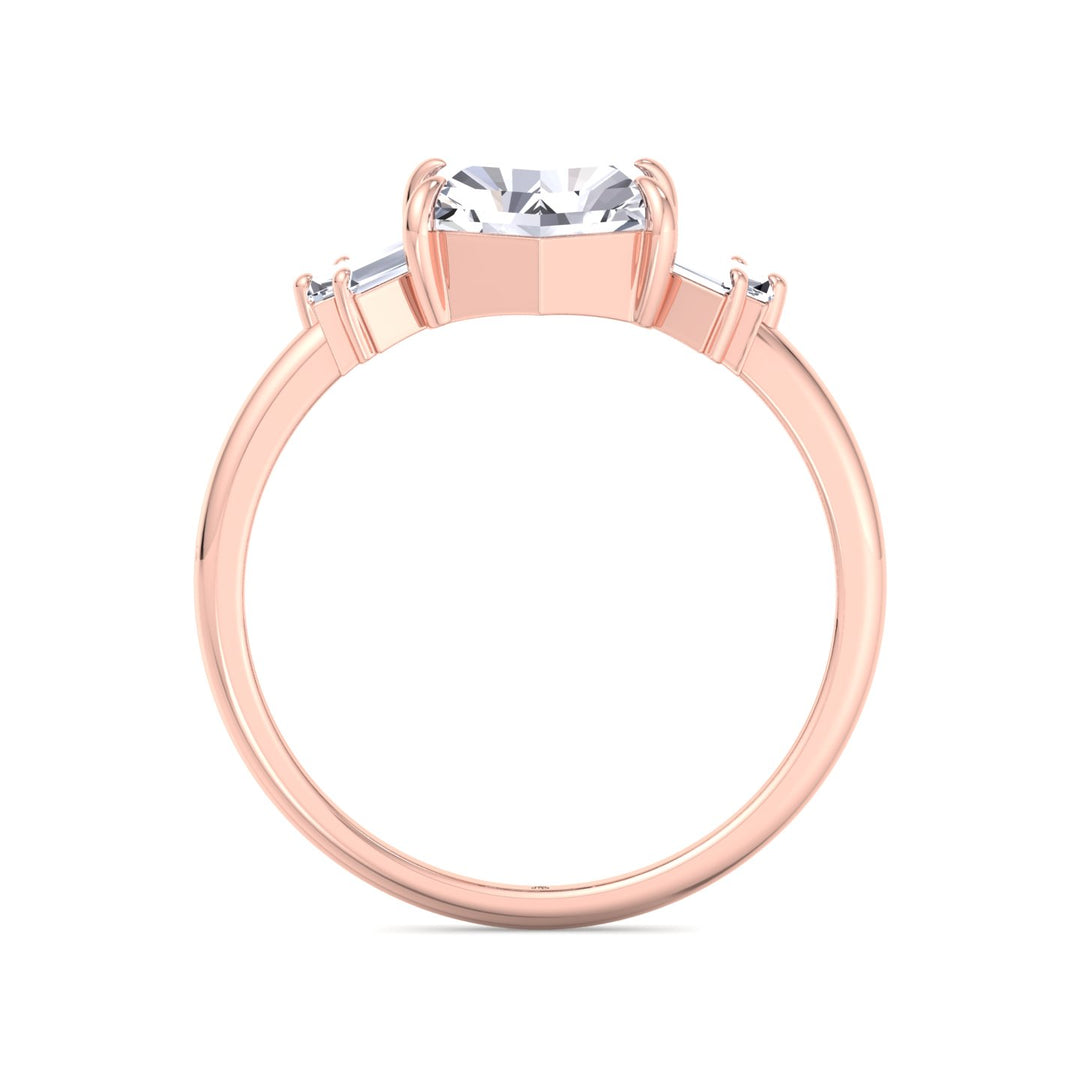 Rose Cut Hexagon Shape Engagement Ring With Tapered Baguettes