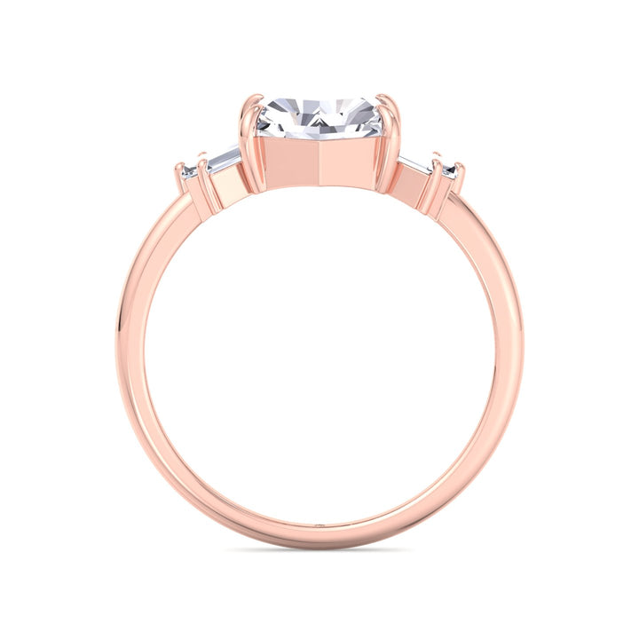 Rose Cut Hexagon Shape Engagement Ring With Tapered Baguettes