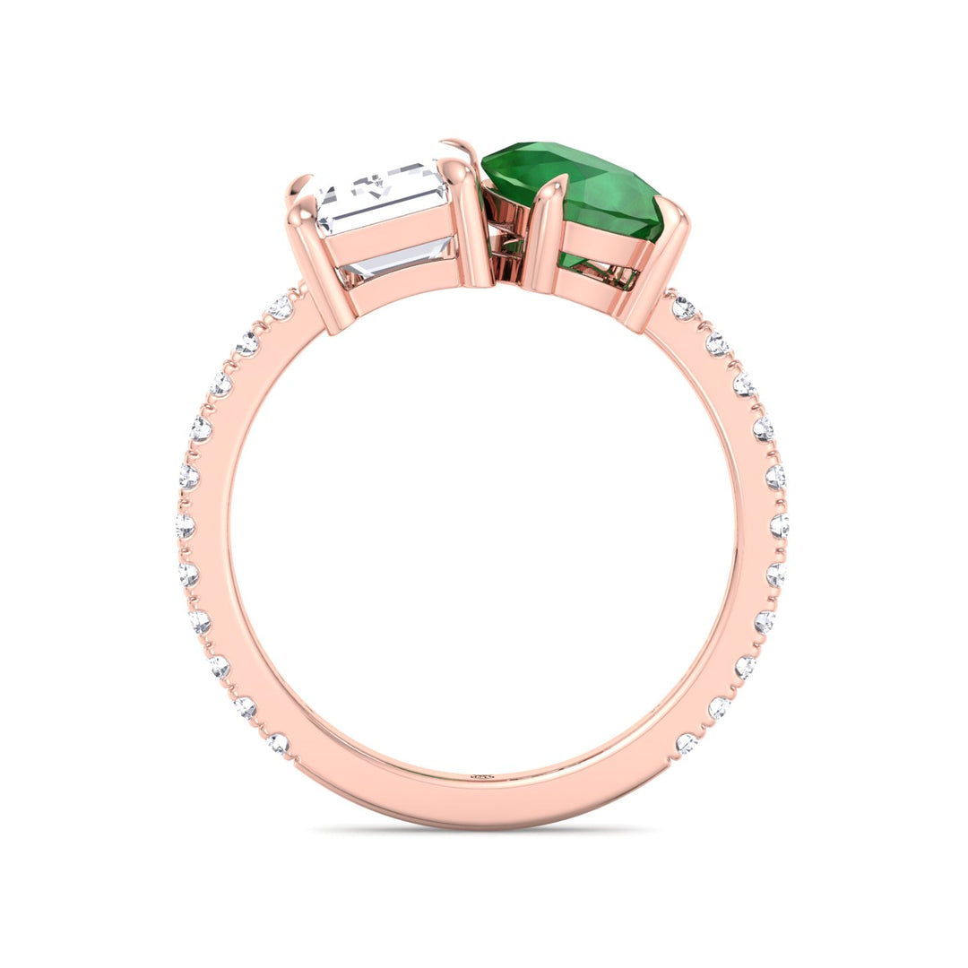 Toi Et Moi Emerald &amp; Green Pear Shape Engagement Ring With Pave Band
