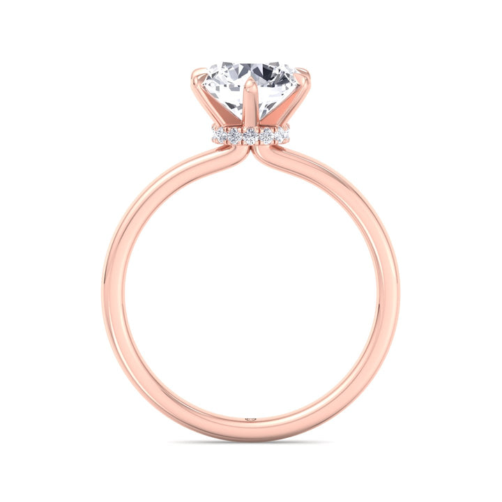 Round Cut Six Prong Solitaire Engagement Ring With Hidden Halo