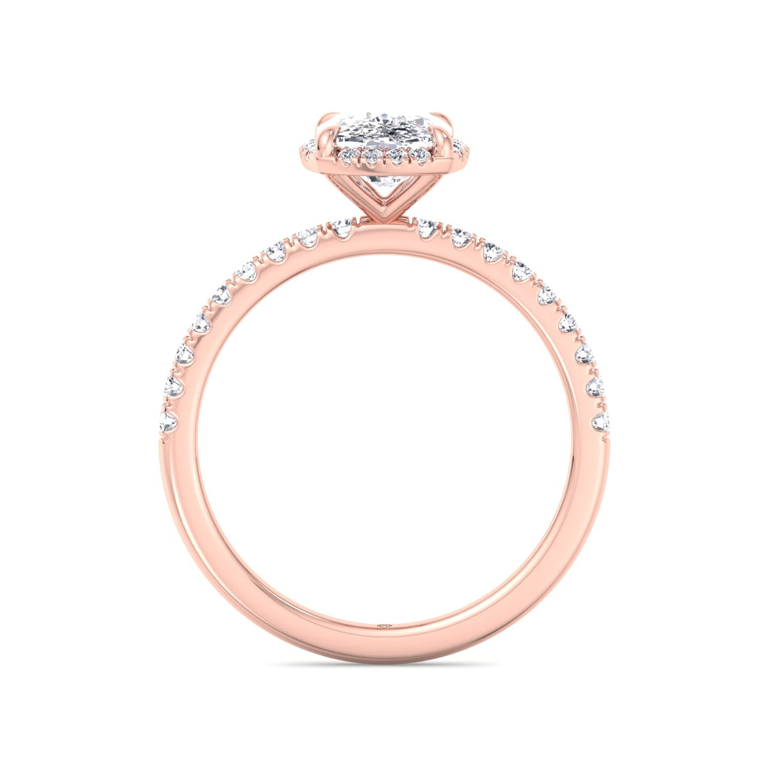 Elongated Cushion Cut Halo Engagement Ring with Pave Band