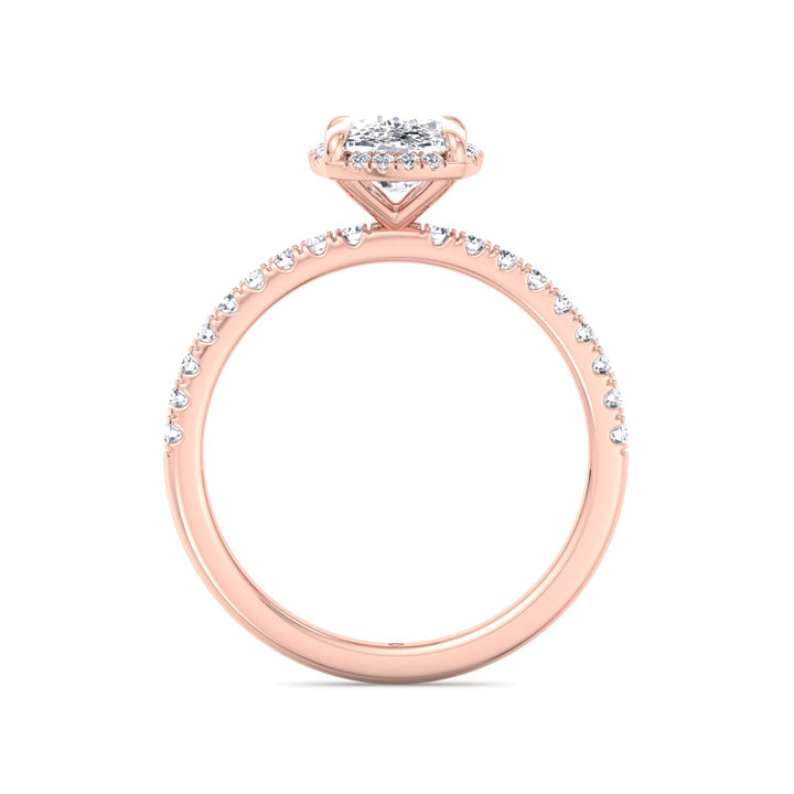 Elongated Cushion Cut Halo Engagement Ring with Pave Band