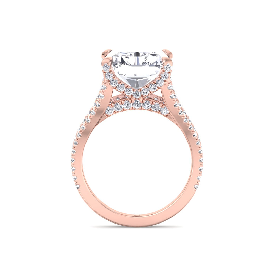 Radiant Cut Halo Engagement Ring with a Split Band
