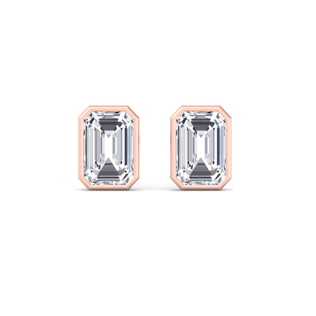 Bezel Set Emerald Shape Studs
