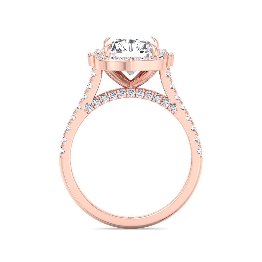 Radiant Cut Vintage Style Engagement Ring with Pave Band