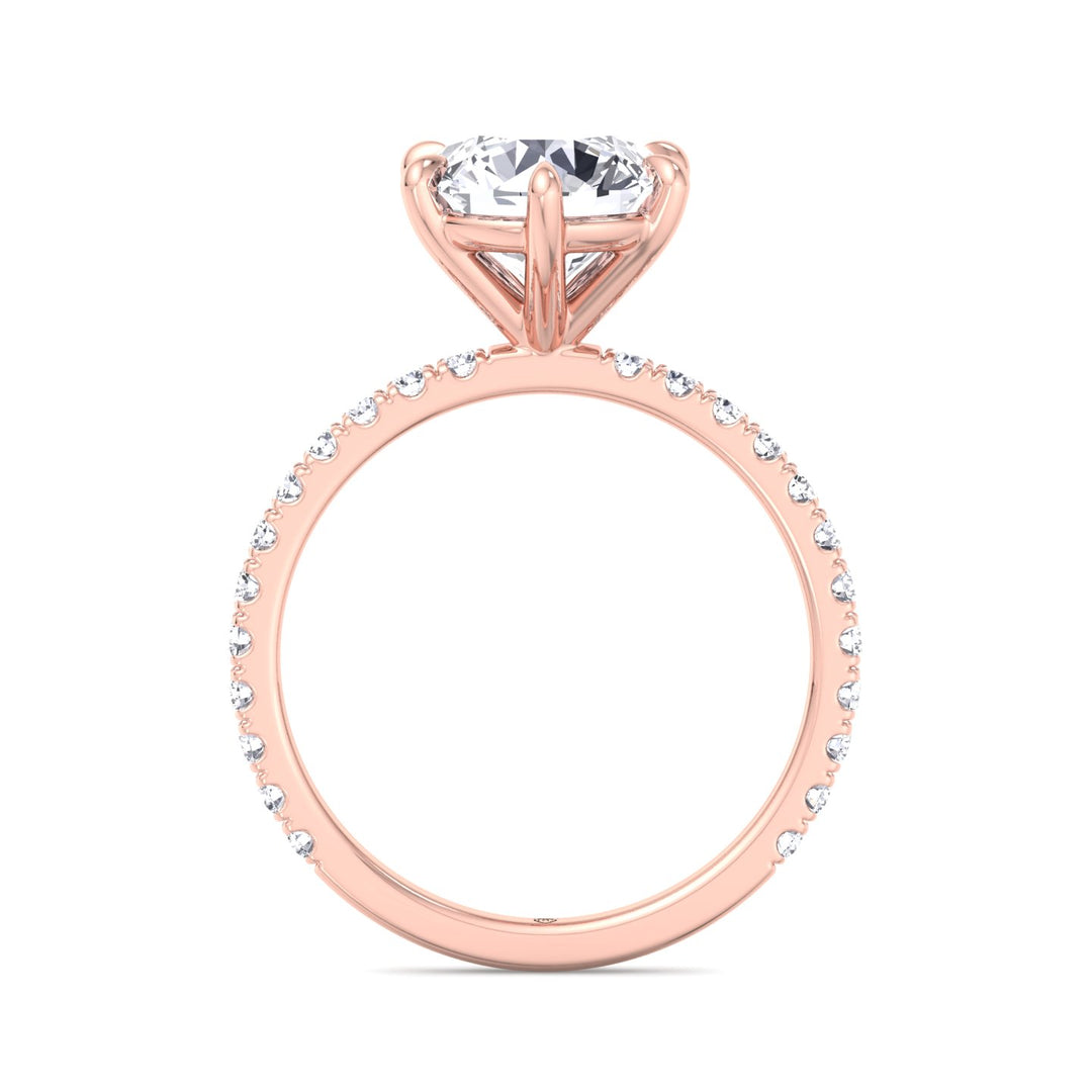 Round Cut Six Prong Engagement Ring With Pave Band