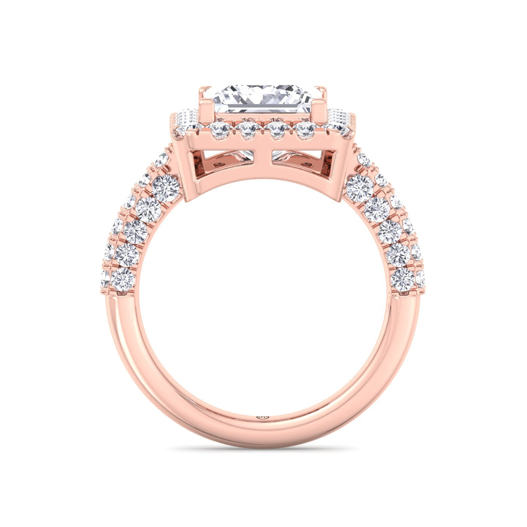 Princess Shape Halo Engagement Ring with Pave Band