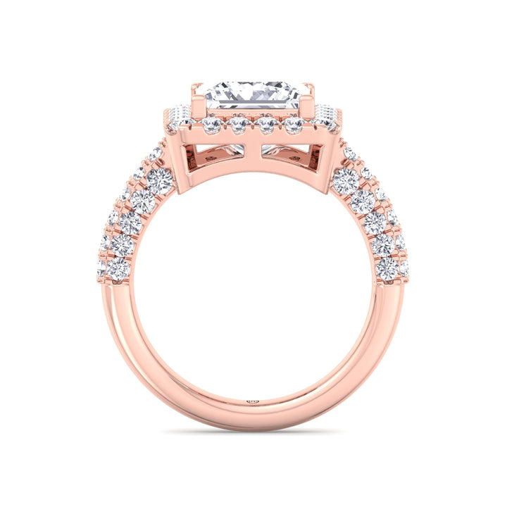 Princess Shape Halo Engagement Ring with Pave Band
