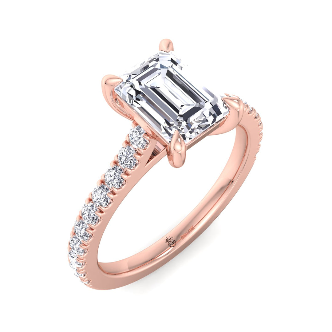 Emerald Shape Engagement Ring with Cathedral Style Pave Band