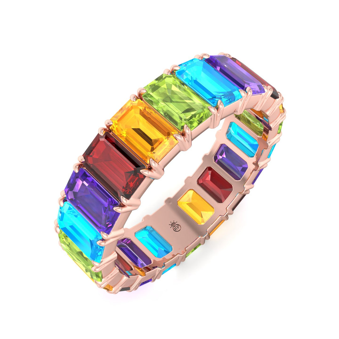 Multi Color Emerald Shape Eternity Band