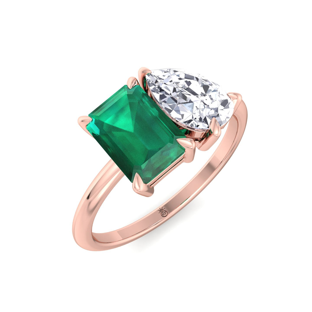 Toi et Moi Green Emerald &amp; Pear Shape Engagement Ring