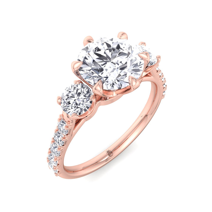 Three Stone Round Cut Fancy Crown Style Engagement Ring