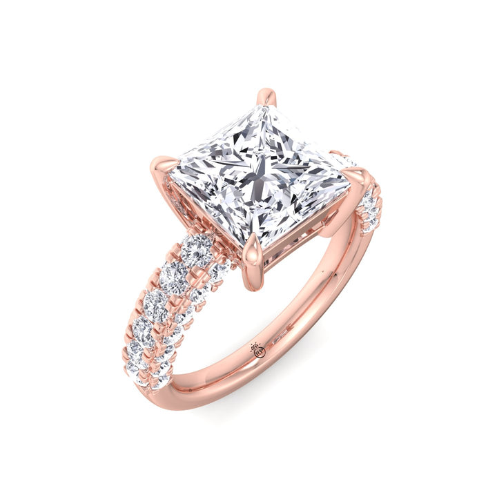 Princess Shape Engagement Ring with a Halfway Pave Band