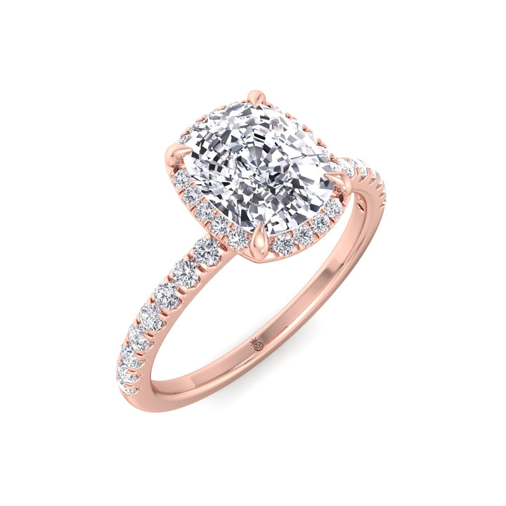 Elongated Cushion Cut Halo Engagement Ring with Pave Band