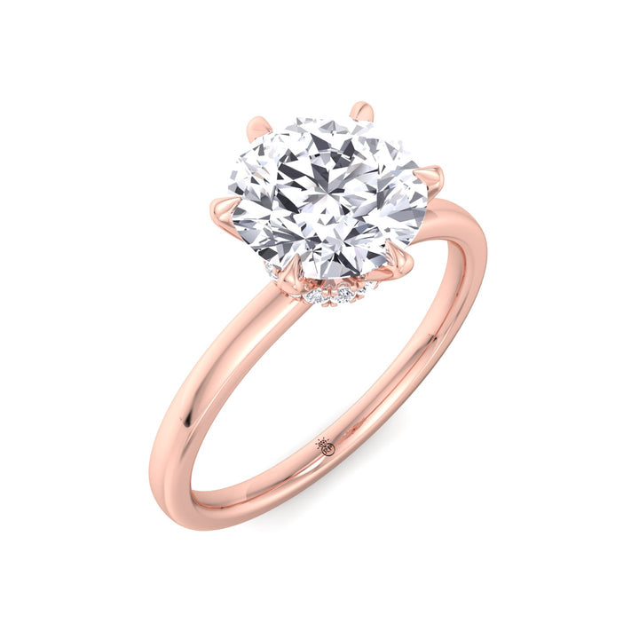 Round Cut Six Prong Solitaire Engagement Ring With Hidden Halo
