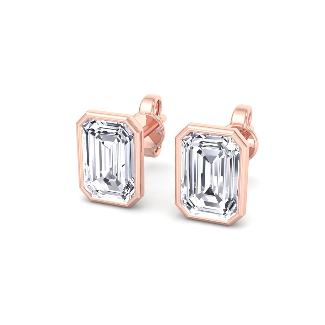 Bezel Set Emerald Shape Studs