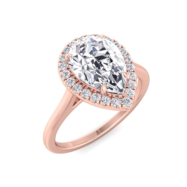Pear Shape Engagement Ring with Halo Center and Plain Band
