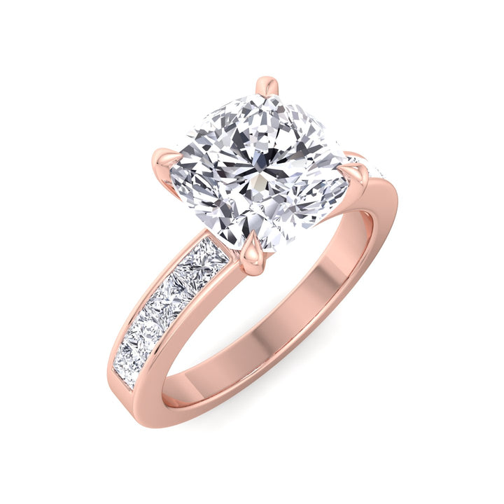 Cushion Cut Engagement Ring With Princess Cut Sidestones