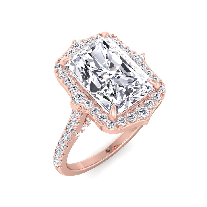Radiant Cut Vintage Style Engagement Ring with Pave Band
