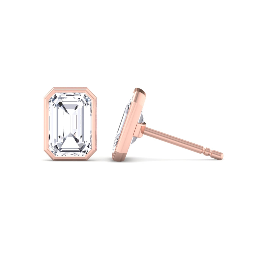 Bezel Set Emerald Shape Studs