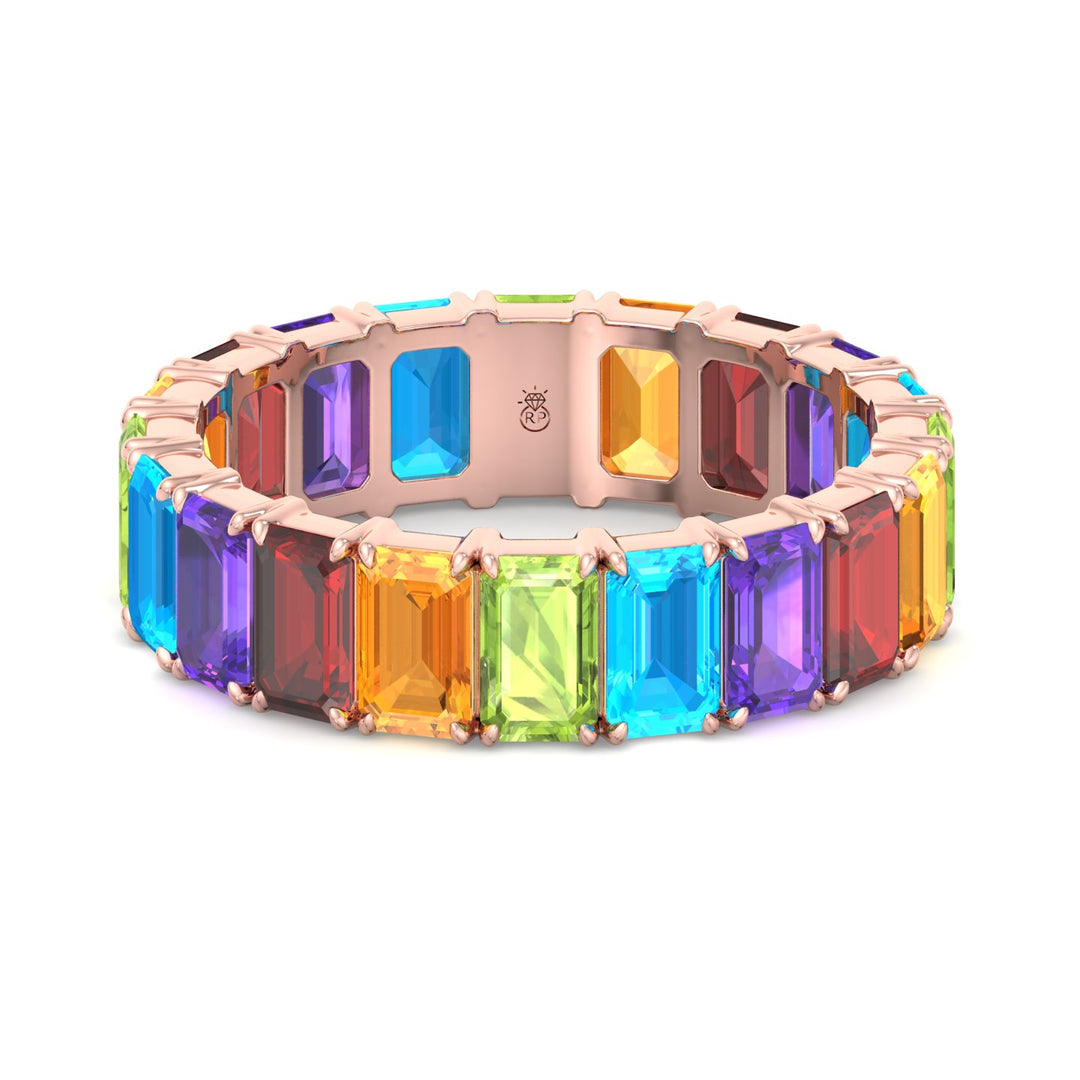 Multi Color Emerald Shape Eternity Band