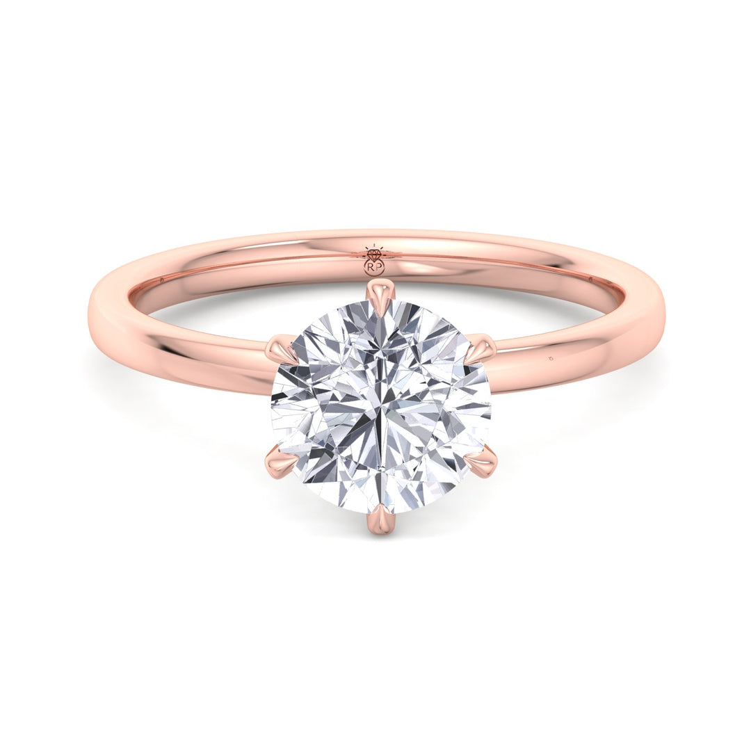 Round Cut Six Prong Solitaire Engagement Ring With Hidden Halo