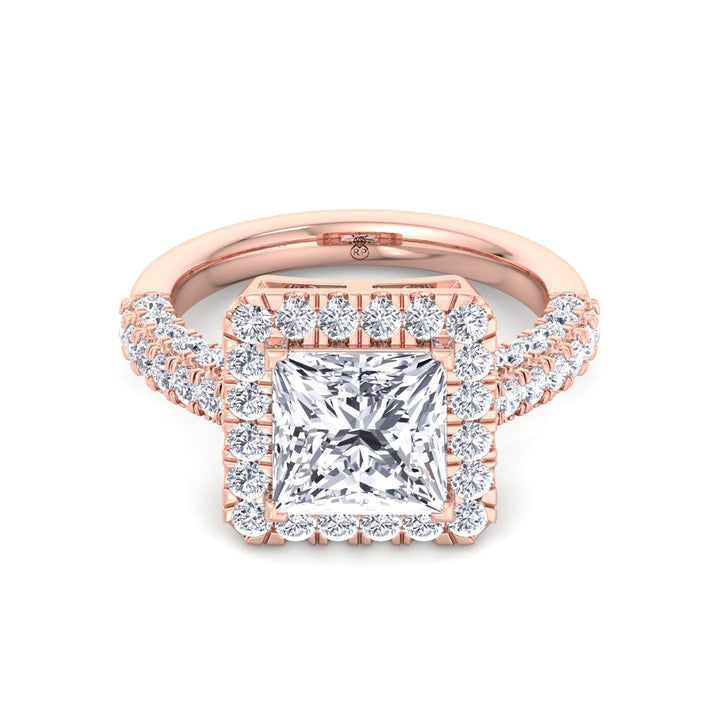 Princess Shape Halo Engagement Ring with Pave Band