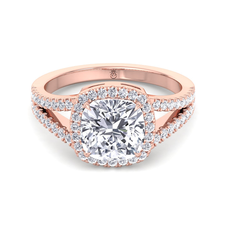 Cushion Cut Halo Engagement Ring with Split Pave Band