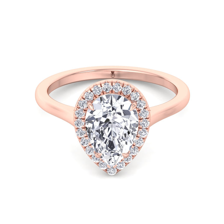 Pear Shape Engagement Ring with Halo Center and Plain Band