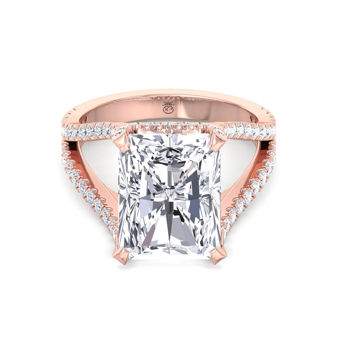 Radiant Cut Halo Engagement Ring with a Split Band