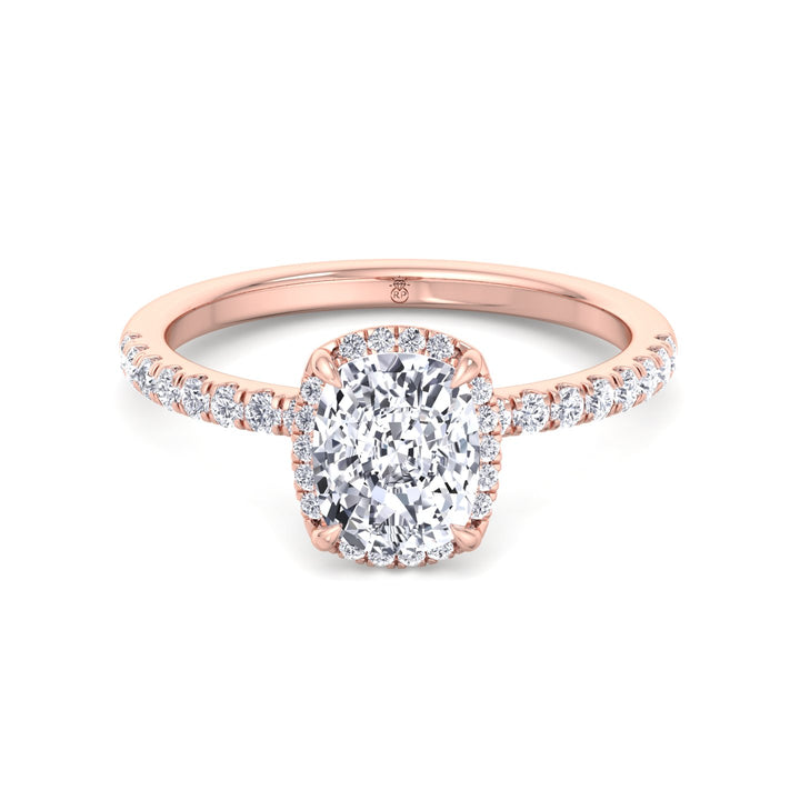 Elongated Cushion Cut Halo Engagement Ring with Pave Band