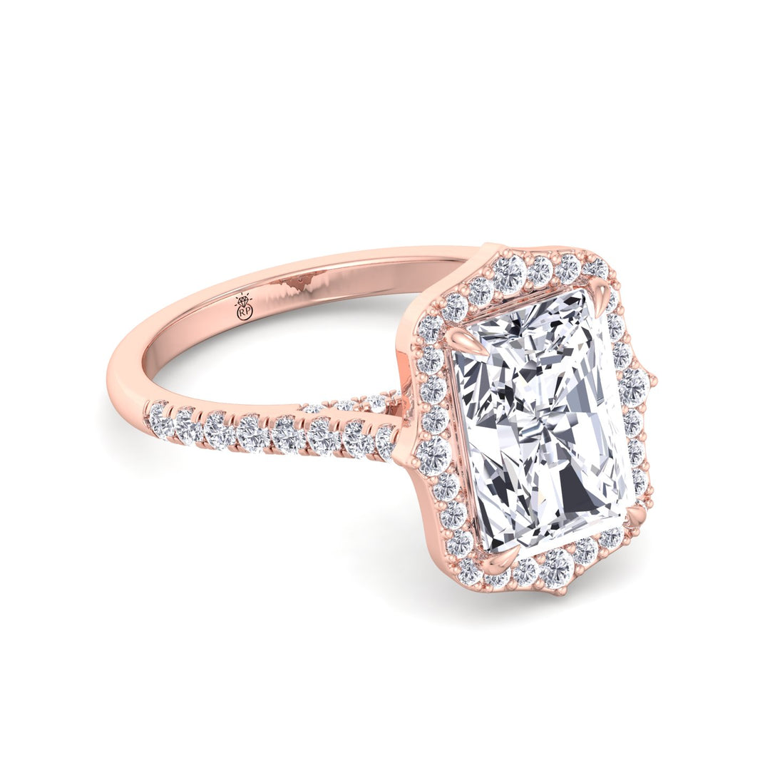 Radiant Cut Vintage Style Engagement Ring with Pave Band