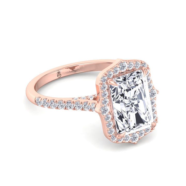 Radiant Cut Vintage Style Engagement Ring with Pave Band