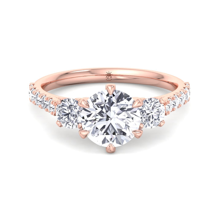Three Stone Round Cut Fancy Crown Style Engagement Ring