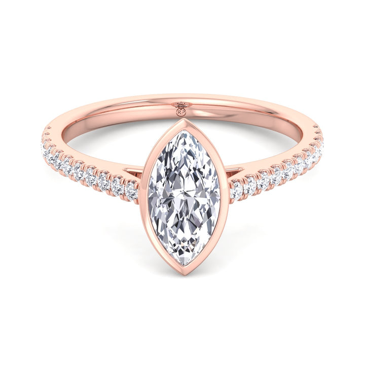 Bezel Set Marquise Shape Engagement Ring With Cathedral Style Pave Band