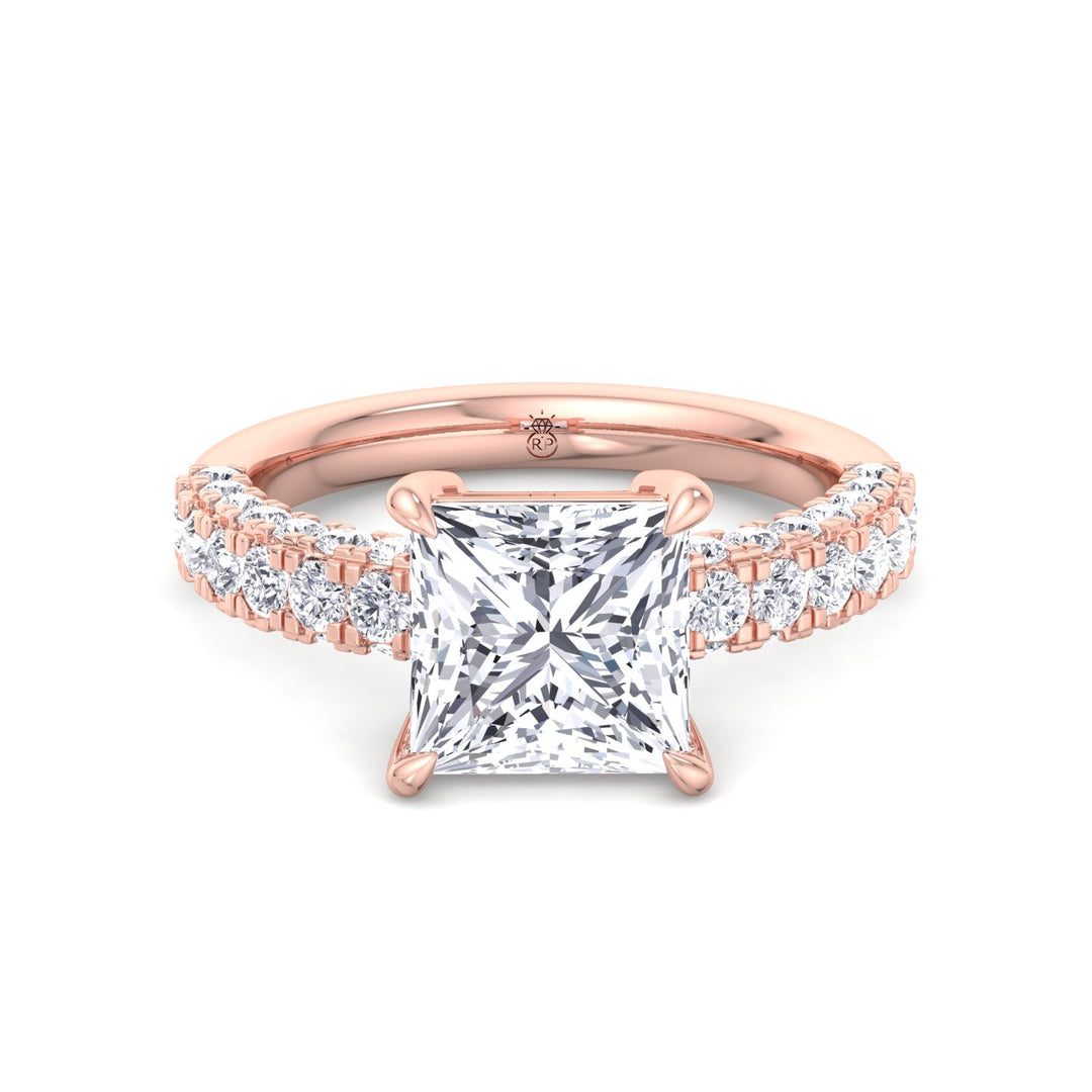 Princess Shape Engagement Ring with a Halfway Pave Band