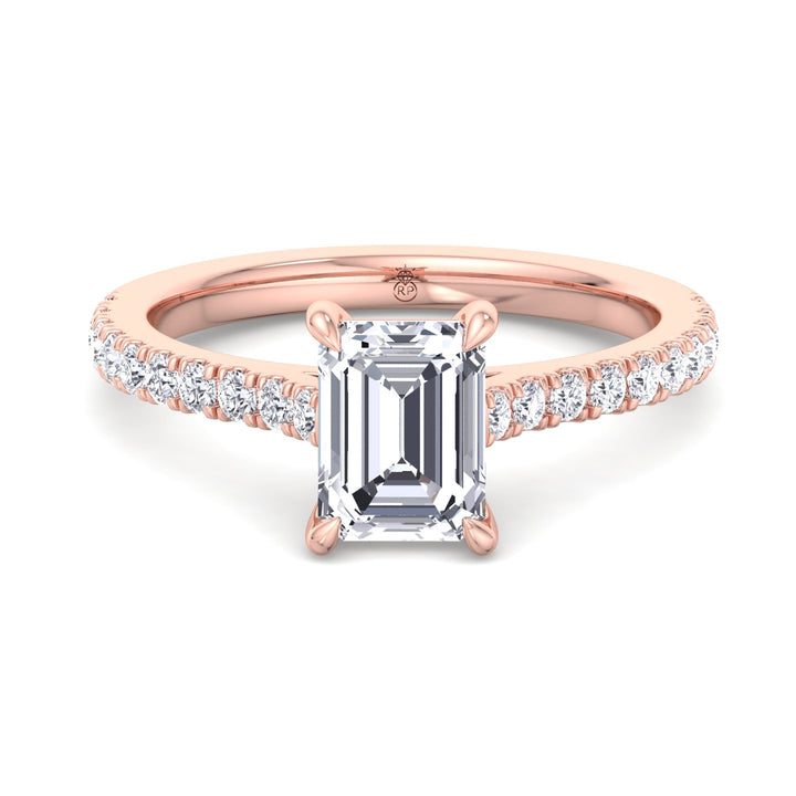Emerald Shape Engagement Ring with Cathedral Style Pave Band