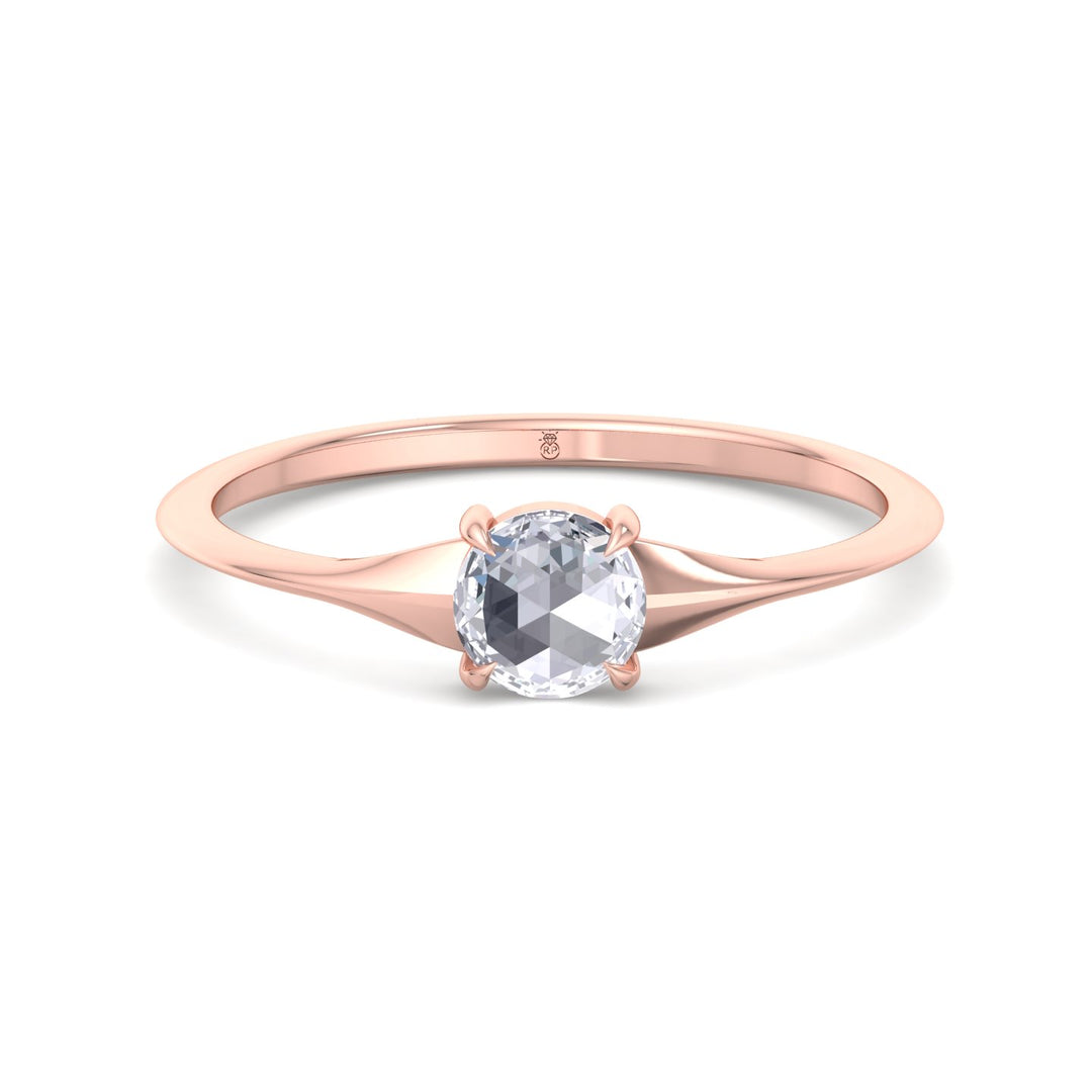 Rose Cut Round Shape Sword Edge Solitaire Engagement Ring