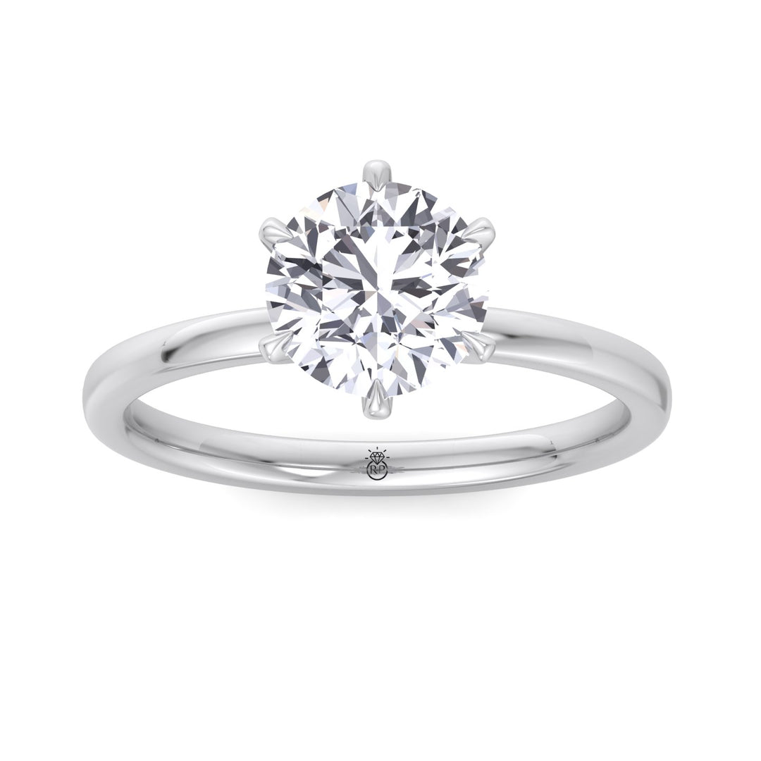 Round Cut Six Prong Solitaire Engagement Ring With Hidden Halo