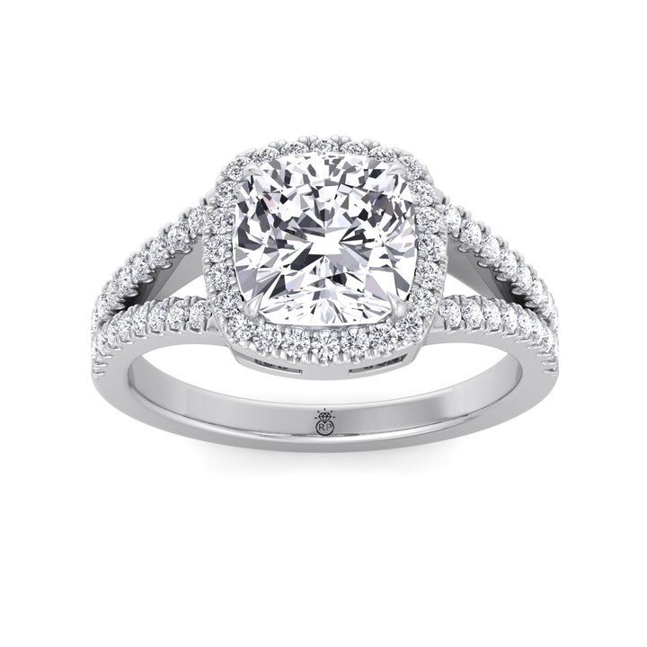 Cushion Cut Halo Engagement Ring with Split Pave Band