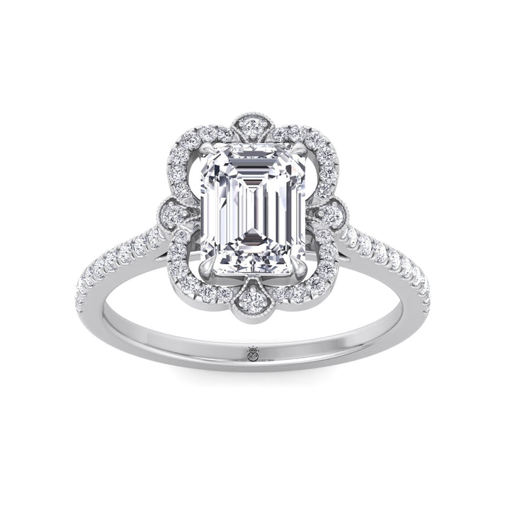 Vintage Style Emerald Cut Engagement Ring with Round Cut Sidestones