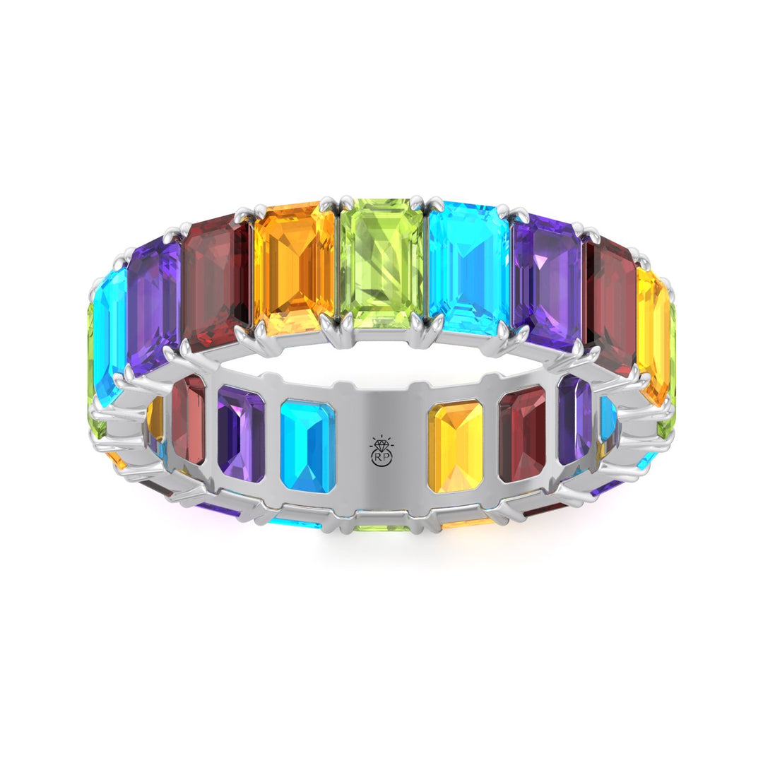 Multi Color Emerald Shape Eternity Band